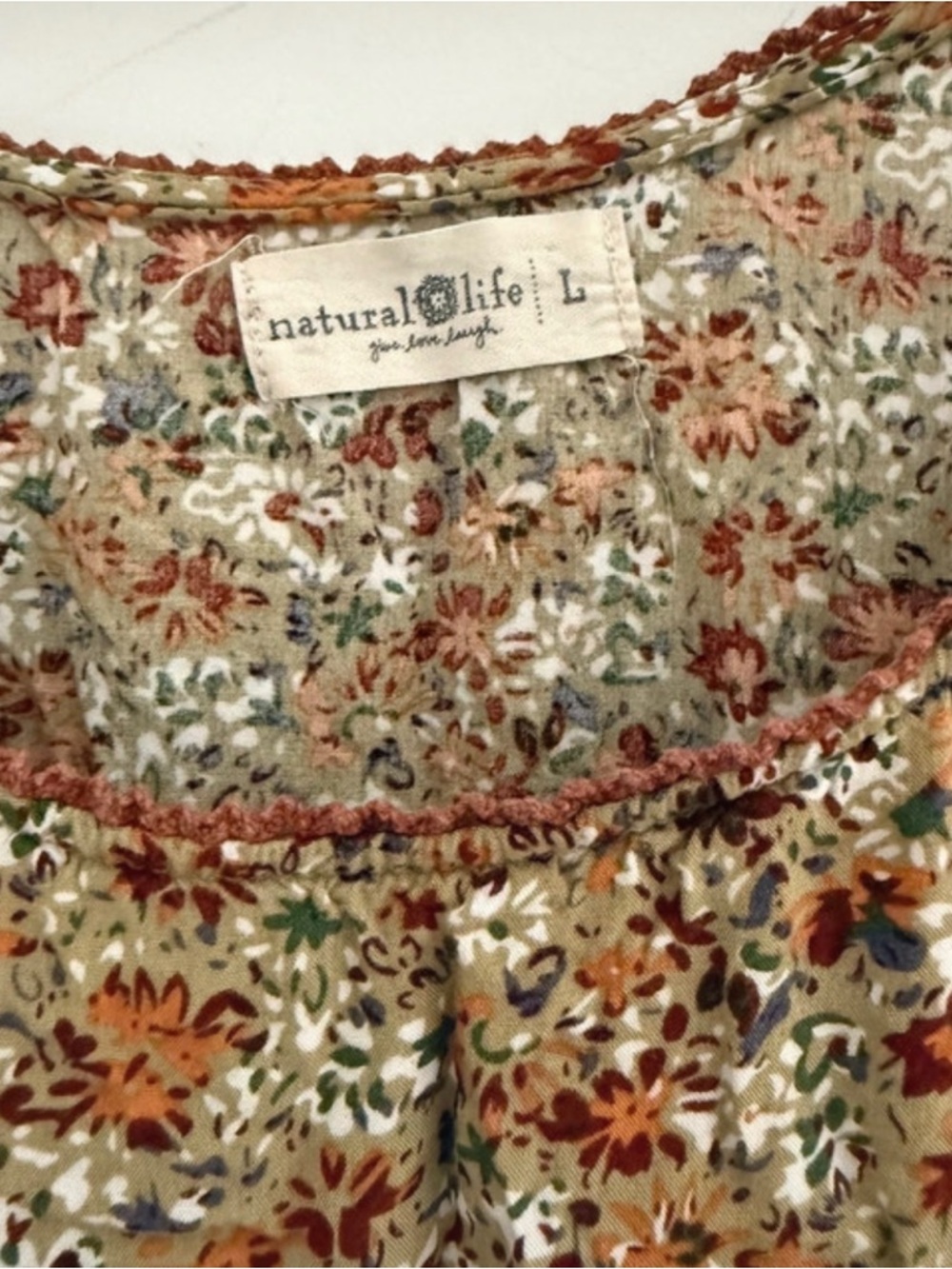 NATURAL LIFE Floral Boho Dress in Olive, Rust and Cream